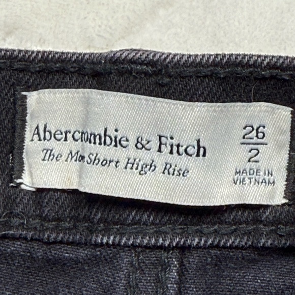 Abercrombie Black Denim High Rise Button Shorts Frayed Hem Womens Size 26 Trendy - Picture 7 of 8